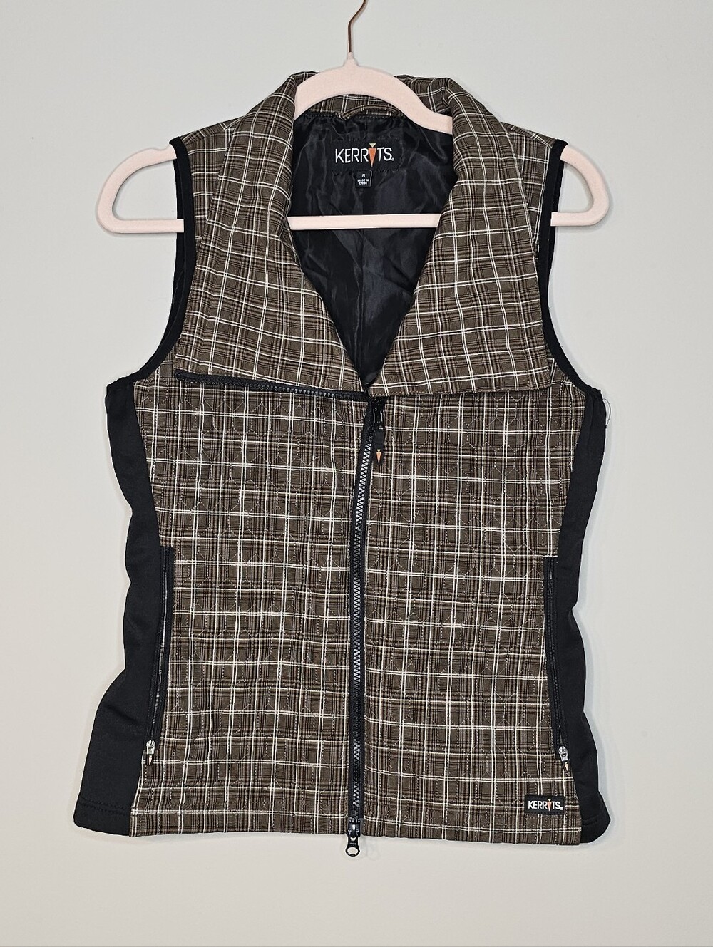 Kerrits Plaid Fitted Riding Vest Lined Size Small Brown Quilted